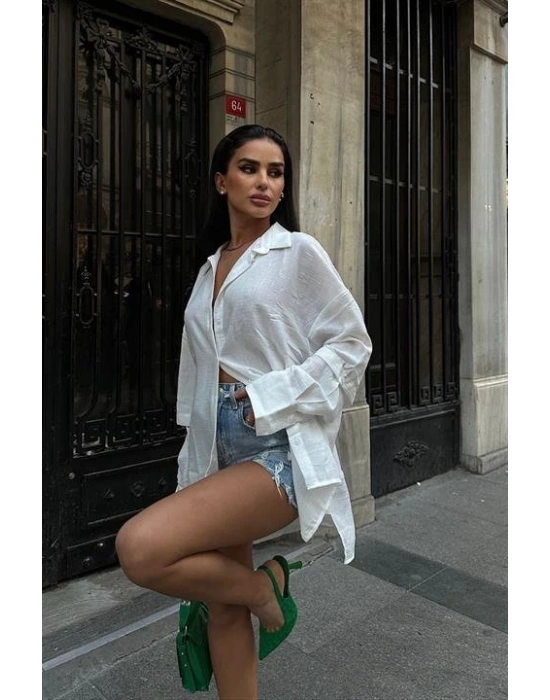 Alina Kol Cut Out Keten Gömlek 325208