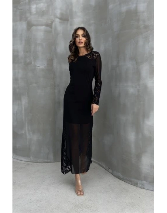 Almond Dantel Detaylı Tül Elbise 26598