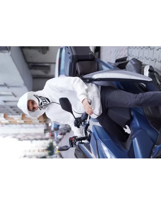 amuray Kapşonlu ZIP Fermuarlı Çift Kapşonlu Nakışlı weathirt Beyaz