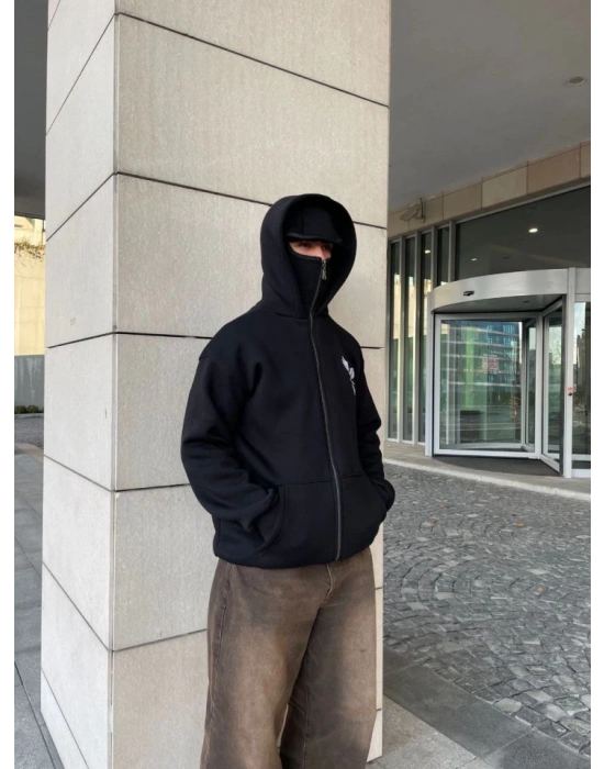 amuray Kapşonlu ZIP Fermuarlı Kapşonlu weathirt  iyah