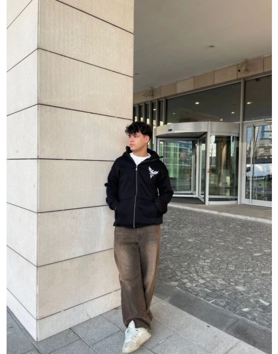 amuray Kapşonlu ZIP Fermuarlı Kapşonlu weathirt  iyah