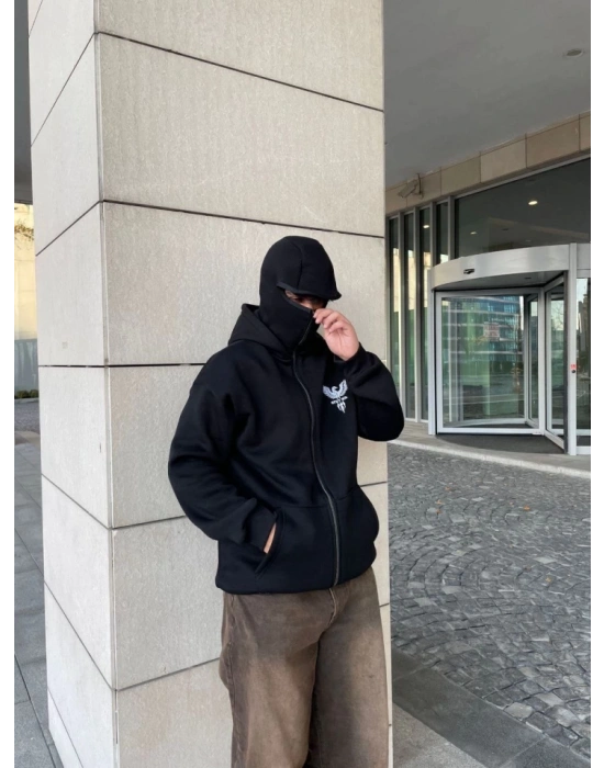 amuray Kapşonlu ZIP Fermuarlı Kapşonlu weathirt  iyah