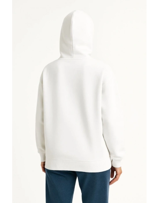 amuray Ninja Çift Kapşonlu ZIP Fermuarlı Kanguru Çepli Hoodie aske Detaylı wetshirt  Beyaz