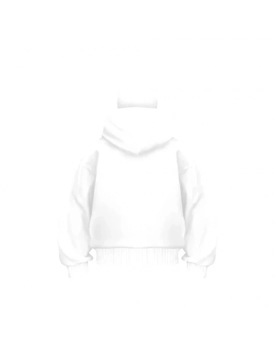 amuray Ninja Çift Kapşonlu ZIP Fermuarlı Kanguru Çepli Tam Fermuarlı Hoodie wetshirt  Beyaz