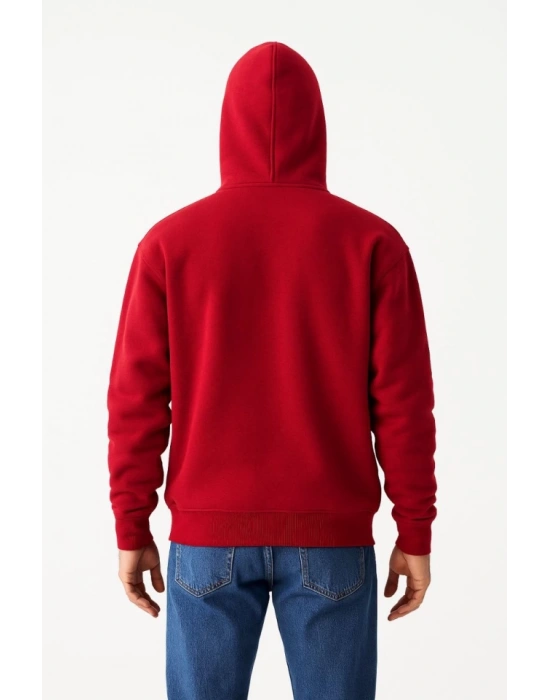 amuray Ninja Çift Kapşonlu ZIP Fermuarlı Kanguru Çepli Tam Fermuarlı Hoodie wetshirt  Kırmızı