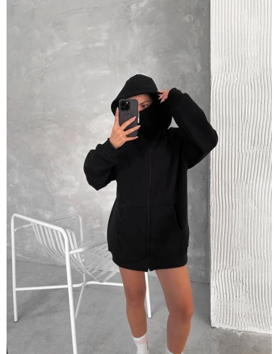 amuray ZIP Fermuarlı Kapüşonlu weathirt iyah