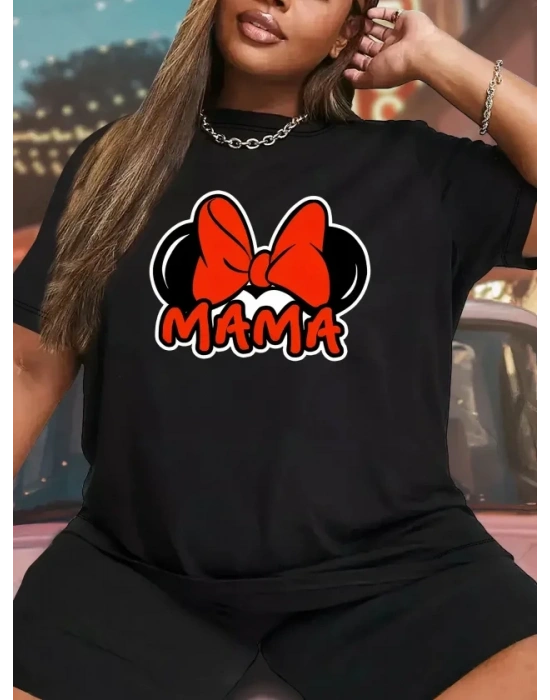 Anneler Günü Hediye Anne Temalı Baskılı Oversize Bisiklet Yaka Tshirt  iyah