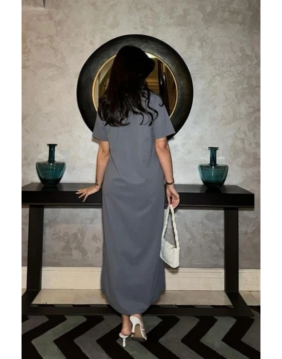 anque Polo Yaka Yırtmaçlı Elbise 26898