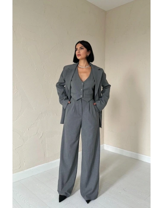 Antrasit Klas Ceket Ve Yelek Ve Pantolon Takım