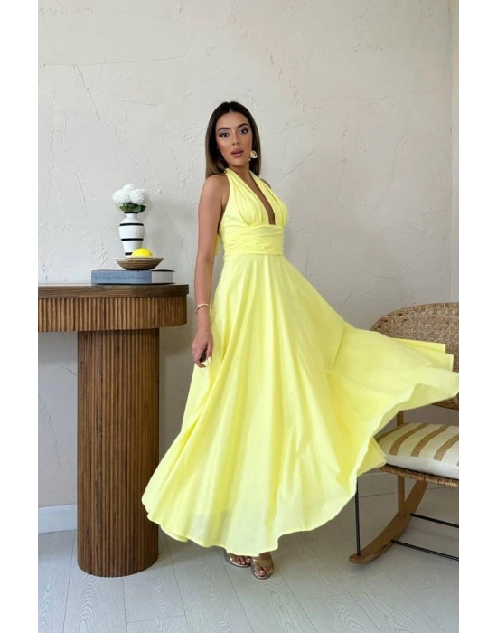 arı Askılı Keten Elbise