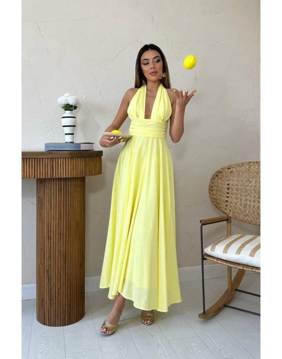 arı Askılı Keten Elbise