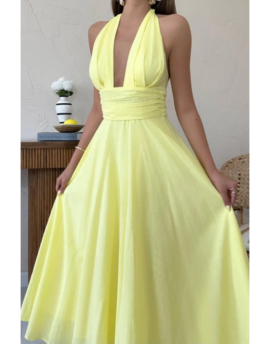 arı Askılı Keten Elbise