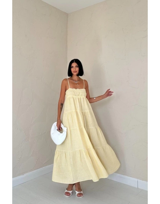 arı Askılı Parçalı Çizgili üslin Elbise