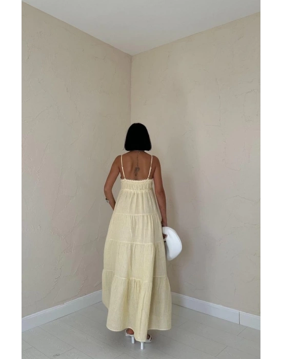 arı Askılı Parçalı Çizgili üslin Elbise