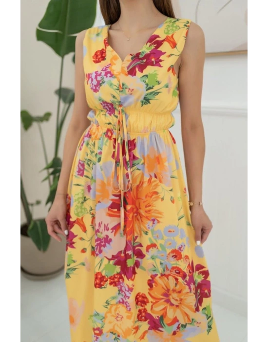 arı Çiçek Desenli Yazlık Elbise