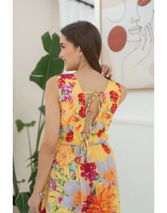 arı Çiçek Desenli Yazlık Elbise