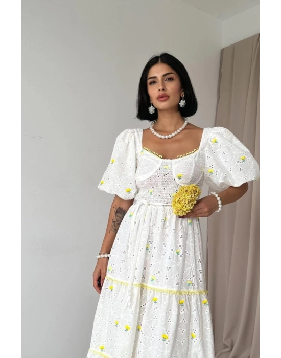 arı Dantel Detaylı Brode Elbise