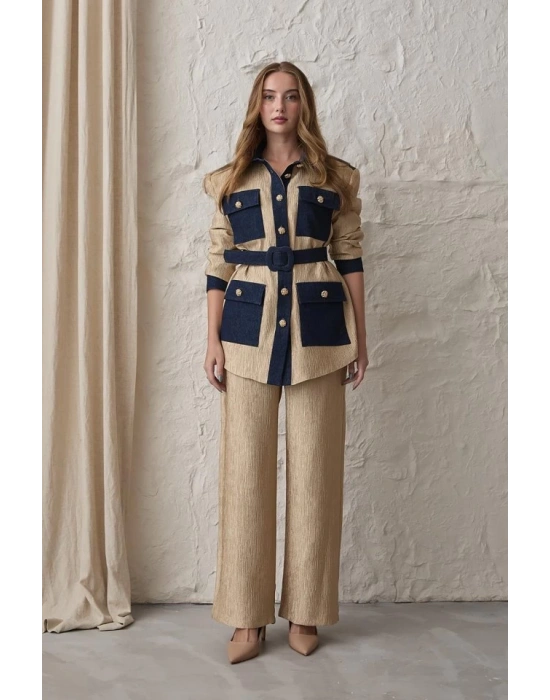 arı Garnili Cepli Gömlek Ve Pantolon Takım