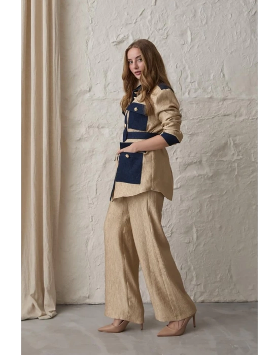 arı Garnili Cepli Gömlek Ve Pantolon Takım