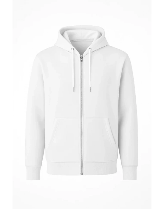 Arka Tam Fermuarlı Kapüşonlu weathirt  Beyaz