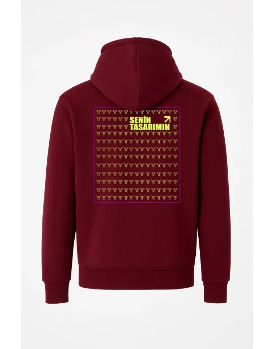 Arka Tam Fermuarlı Kapüşonlu weathirt  Bordo