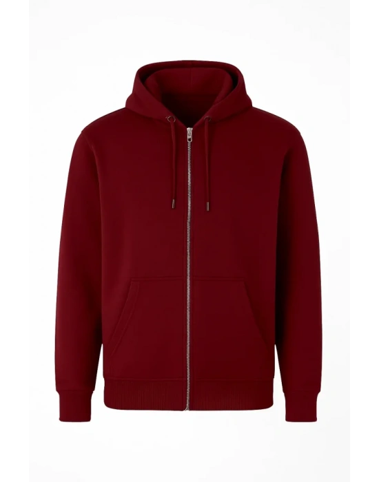 Arka Tam Fermuarlı Kapüşonlu weathirt  Bordo