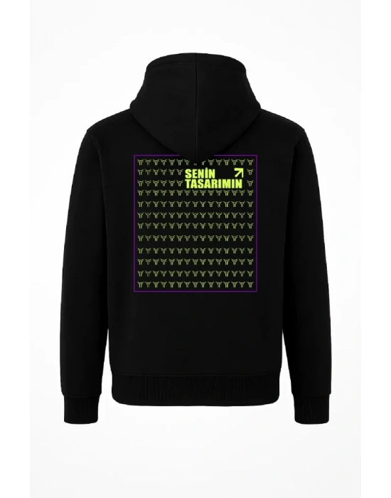 Arka Tam Fermuarlı Kapüşonlu weathirt  iyah