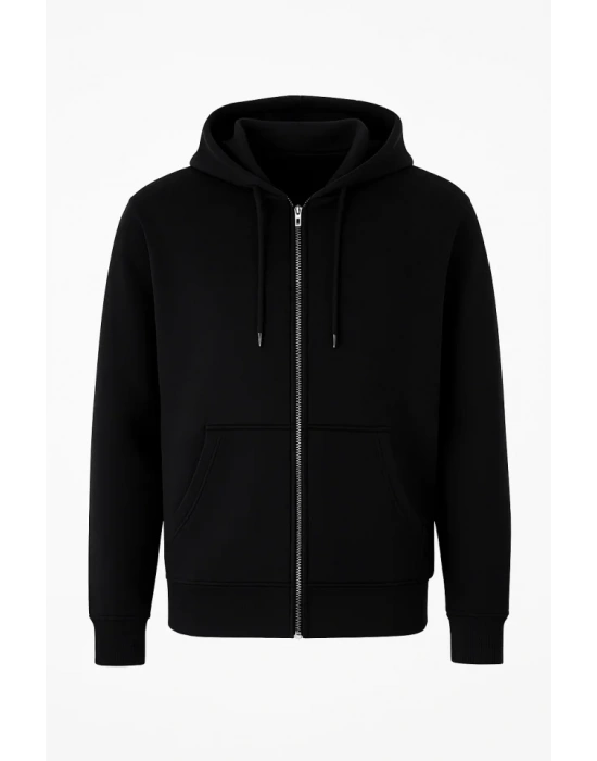 Arka Tam Fermuarlı Kapüşonlu weathirt  iyah