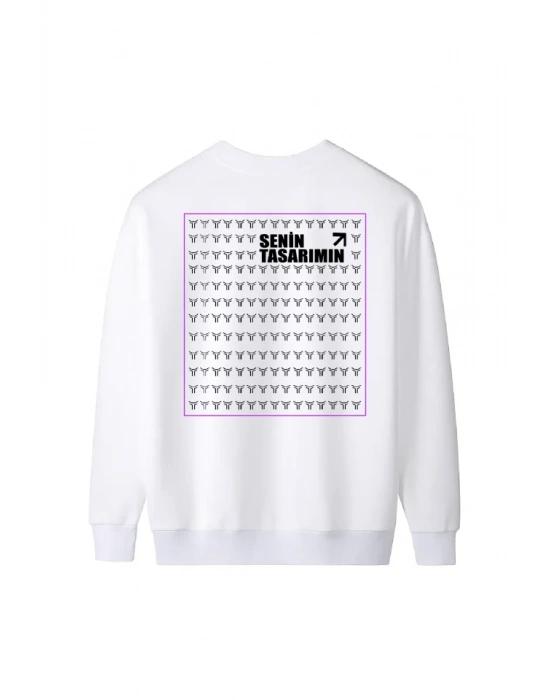 Arka Üç İplik Biskilet Yaka weatshirt  Beyaz