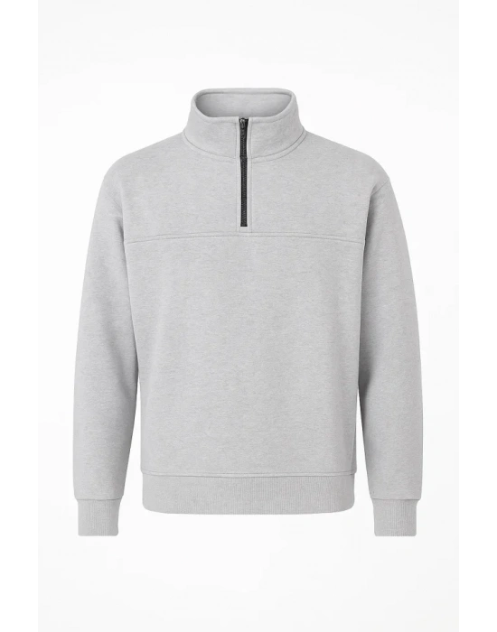 Arka Yarım Fermuarlı Oversize Yakalı Basic weathirt  Gri