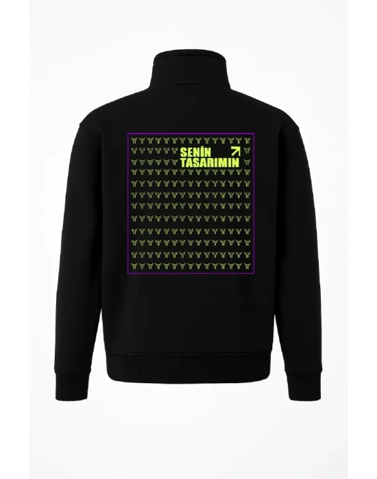 Arka Yarım Fermuarlı Oversize Yakalı Basic weathirt  iyah