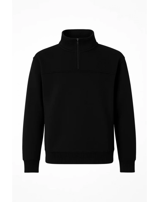 Arka Yarım Fermuarlı Oversize Yakalı Basic weathirt  iyah