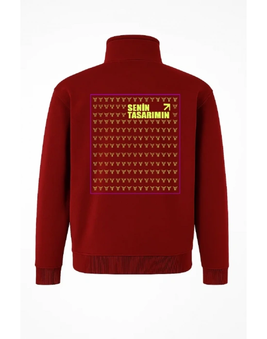 Arka Yarım Fermuarlı Oversize Yakalı Basic weathirt  Kırmızı