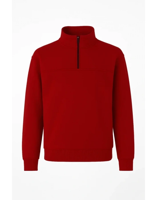 Arka Yarım Fermuarlı Oversize Yakalı Basic weathirt  Kırmızı