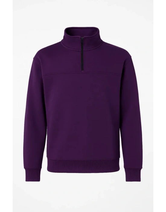 Arka Yarım Fermuarlı Oversize Yakalı Basic weathirt  or