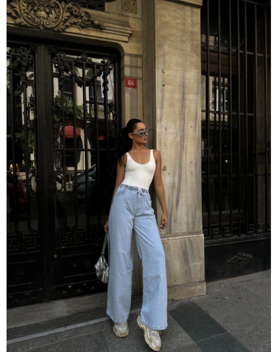 Arkadan Yırtmaçlı Jeans Kot Palazzo Pantolon  avi