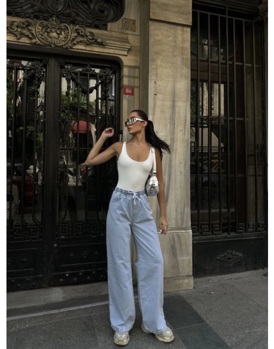 Arkadan Yırtmaçlı Jeans Kot Palazzo Pantolon  avi