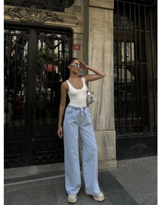 Arkadan Yırtmaçlı Jeans Kot Palazzo Pantolon  avi