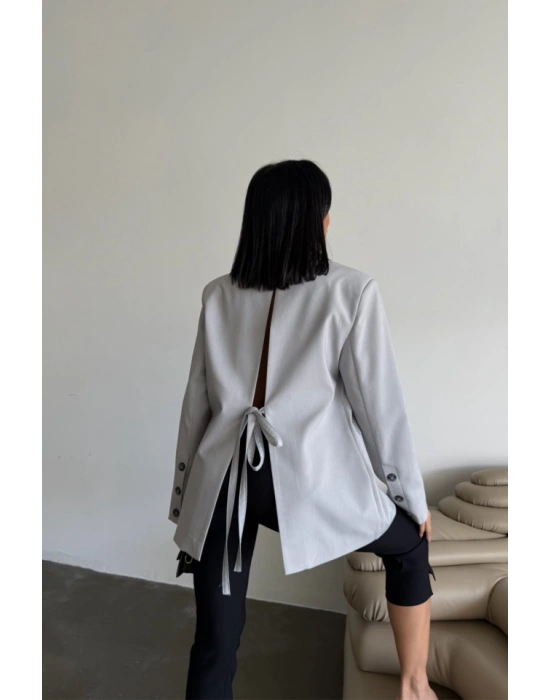 ARKAI YIRTAÇ DETAYI CEKET  Gri