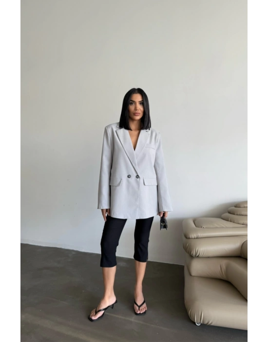 ARKAI YIRTAÇ DETAYI CEKET  Gri