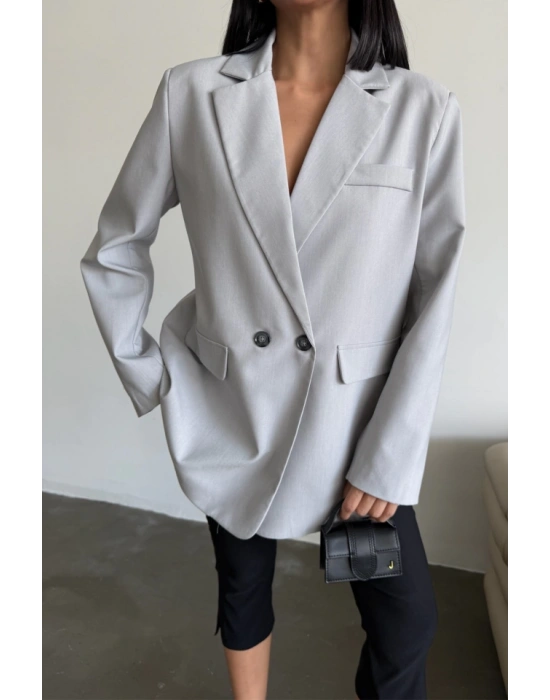 ARKAI YIRTAÇ DETAYI CEKET  Gri