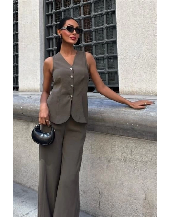 Arkası Bağcıklı Yelek Plazza Pantolon Modal Takım 1020208