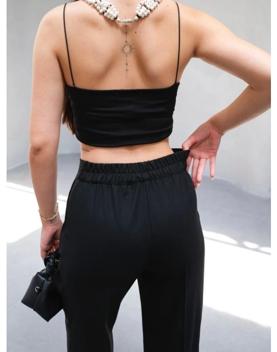 Arkasi Lasti̇kli̇ Pi̇leli̇ Dökümlü Wide Leg Pantolon