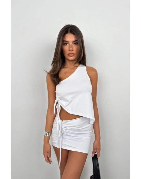 Asansörlü Tek Omuz Asimetrik Bluz