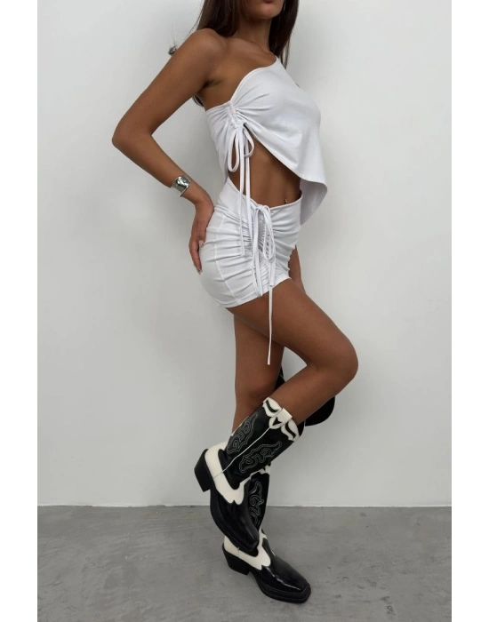 Asansörlü Tek Omuz Asimetrik Bluz