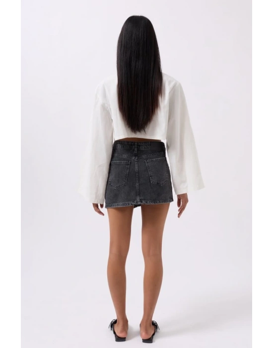 Asimetrik Bel Denim Mini Etek