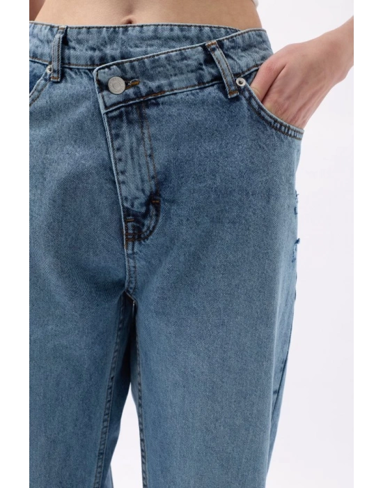 Asimetrik Bel Paça Yırtmaçlı Jean