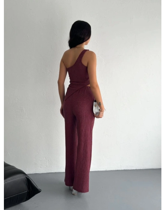 Asimetrik Crop Pantalon Ikili Takım  Gül Kurusu