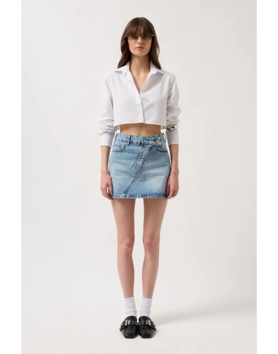 Asimetrik Kemer Denim Mini Etek