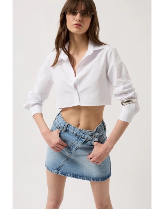 Asimetrik Kemer Denim Mini Etek